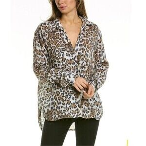 Michael Stars Womens  Barb Button-Down Brown Leopard Shirt Size Med